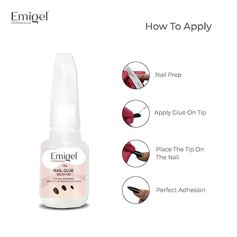 Image of Emigel Professional Nail Glue for Artificial Nail Extensions with Brush On Applicator | Professional Grade | Quick-Drying Glue for Long Lasting and Secure Nail 10g (10 gm)