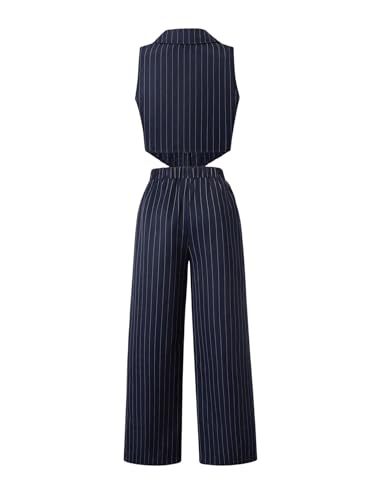 Image of Floerns Girl's 2 Piece Outfits Elegant Striped Sleeveless Suit Vest & Long Elastic Casual Pants Set