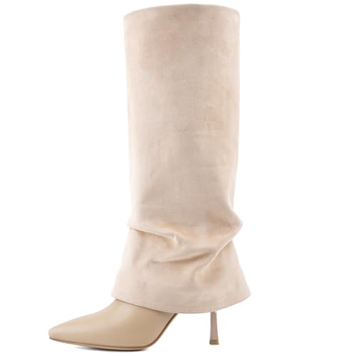 Womens Slouchy Fold Over Knee High Boots High Heel Pointed Toe Sexy Stiletto Pull on Tall Boots Winter Shoes2