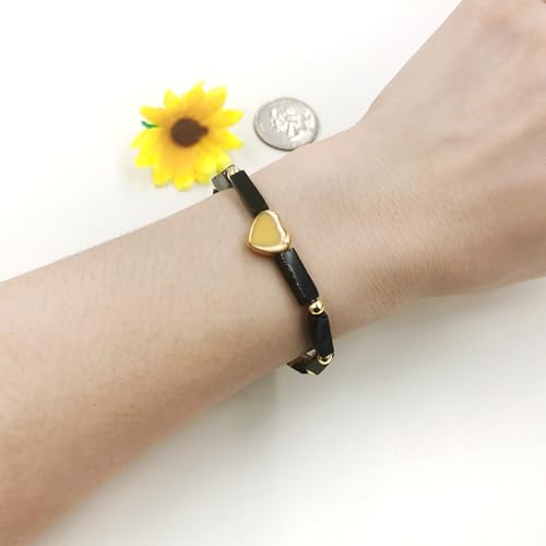 Image of Cuboid Love Elastic Bracelet, Crystal Energy Stone Anxiety Relief Yoga Jewelry for Women Male (Heart-shaped Charm Can Be Customized Name)