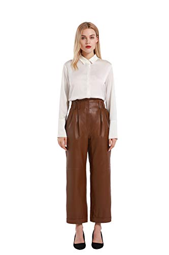 Women’s Casual High Waisted Cropped Straight Leather Pant2