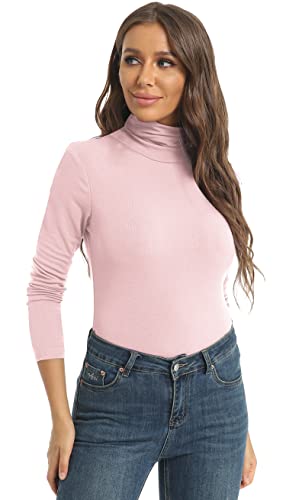 Image of Women's Casual Long Sleeve Turtleneck Tops Slim Fitted Lightweight Base Layer Shirts