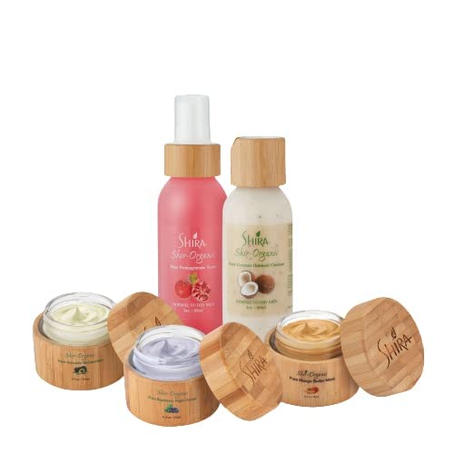 Shira Organic–Face Essentials Combo Of Avocado Moisturizer 15Ml, Blueberry Night Cream 15Ml, Pomegranate Toner 89Ml, Mango Butter Mask 15Ml, Coconut Oatmeal Cleanser 89Ml,Skin Care Essentials #TOP8