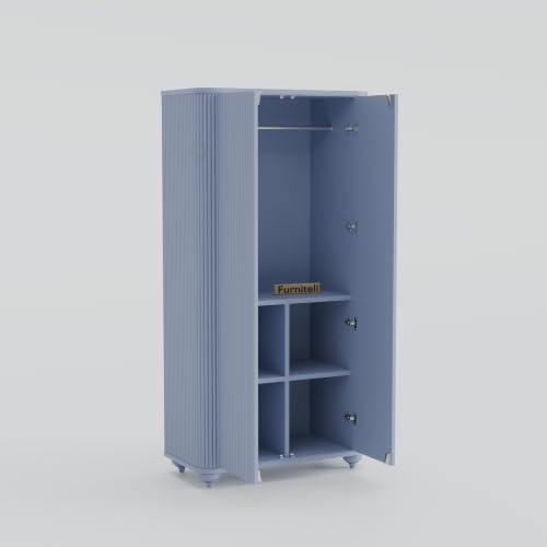 Image of 2 Door Wardrobe Almirah for Bedroom, 72 Inch | Premium HDHMR Wooden Cupboard with Hanging Rod & Storage Compartments | Fluted Push-to-Open Clothes Organizer Cabinet | Grey Finish