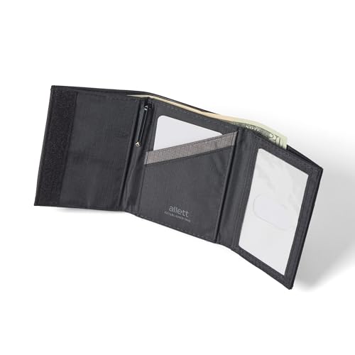 Image of Allett Trifold Wallet, Onyx Black - Leather, RFID Blocking, Slim, Minimalist, Water Resistant, Thin, Front Pocket - Holds 3-12+ Cards, Flat Bills, Receipts & Coins - For Men & Women