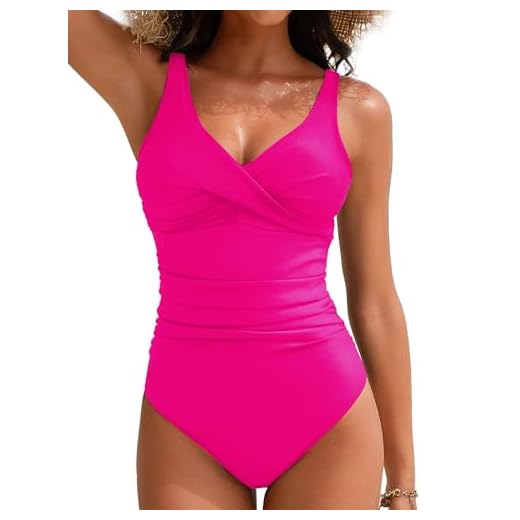 Buauty Feminino Maiôs De Uma Peça Com Controle Barriga, Decote Em V, Cruzado, Franzido, Push-Up, Cobertura Total, Sexy, Fofo, Retrô, Acolchoado, Frente Torcida, Rosa, Tamanho G