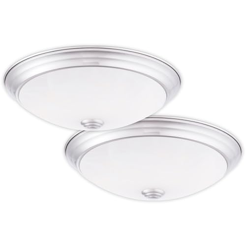 Designers Fountain 11 Inch Integrated LED Flush Mount Ceiling Light, 2-Pack, Alabaster White Glass Fixture for Kitchen, Bedroom, Bathroom, Hallway, Silver Finish, Energy Efficient, EVLED502C-35-2