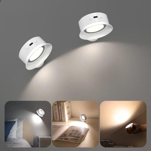 JIMIMORO Battery Operated LED Wall Sconce - 2 Pack Rechargeable Wall Light 5 Modes and Brightness 360° Rotatable & Magnetic Base Wireless Wall Mounted Bed Lamp for Study Reading Bedside