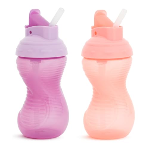 Image of Munchkin Mighty Grip Flip Straw 10oz Sippy Cups - Durable, BPA Free, Straw Cup with Contoured Design & Leak-Proof Soft Silicone Straw - Toddler Straw Cups (Coral/Purple)