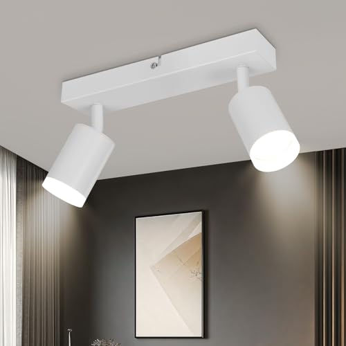 Ketom GU10 Lámpara de Techo con 2 Foco, Focos Techo Orientables Led Interior, Modernas Focos Blanco para Salon, Dormitorio, Cocina, Comedor, Sin Bombilla