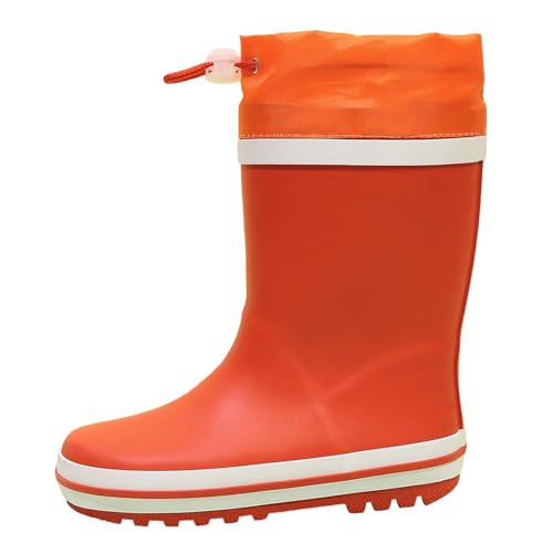 WTW Fleece Lined Todder Kids Rubber Rain Boots - Waterproof Warm Winter Outdoor Shoes for Girls Boys, Adjustable Drawstring, Non-Slip for Hiking and Adventures