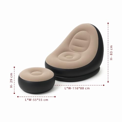 Image of Inflatable Lounge Chair with Air Pump & Footrest, 2-in-1 Folding Portable Recliner Sofa for Indoor Living Room, Bedroom, Office, Balcony, Outdoor Camping, Travel & Garden Use