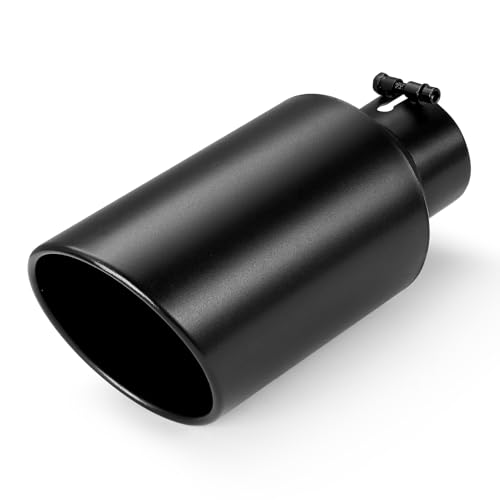 Image of Exhaust Tip 4 inch Inlet 7 inch Outlet 15 inch Long, High Performance Stainless Steel, Peel-Resistant Black Powder Coated, Rolled Angle Cut, Bolt-On Diesel Tail Pipe, Universal for Car Truck