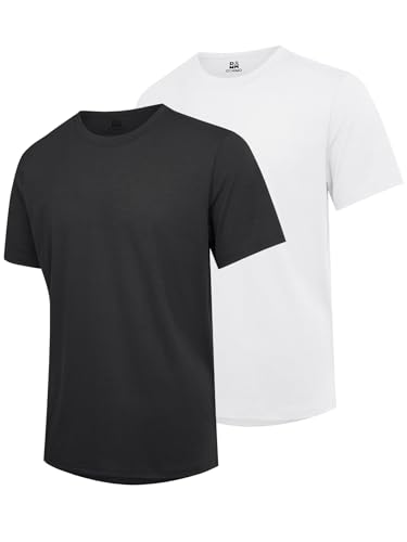 DOWMQ Mens T-Shirts Crewneck Cotton Tee Short Sleeve Classic Pullover Basic Summer Tops 2 Pack Black White, L