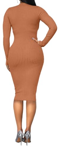Image of Oxgmoky Women's Church Long Sleeve Sweater Dress Ribbed Bodycon Midi Work | Soft ribbed knit bodycon midi sweater dress with sleeveless cut and round neck for church, work and dinners