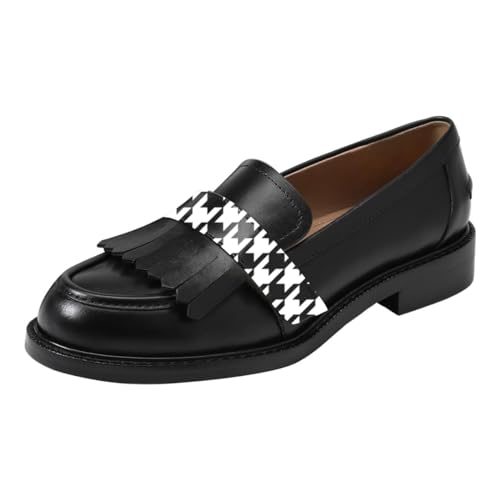 FOWT Women Round Toe Platform Penny Loafers Slip on Tassel