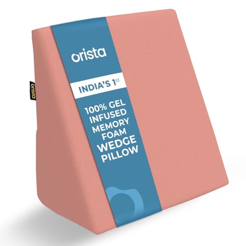 Image of Orista Wedge Pillow Made with Advance Gel Blended Memory Foam Complete Back Support, Acid Reflux, Anti Snoring, Leg Elevation, Improves Comfort and Posture | 20 x 20 x 10 Inch | Pink Velvet Cover