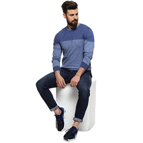 Image of CAHOOT Men Solid Crew Neck Sports T Shirt Navy
