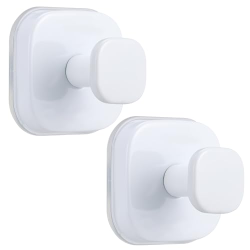 Image of No-Drill Reusable Suction Cup Hooks, Towel, Robe, Loofah, Coat Hook for Glass, Mirror, Tile, Shower, Bathroom, Kitchen & Metal (Smooth, Non-Porous Surfaces) (2, White)