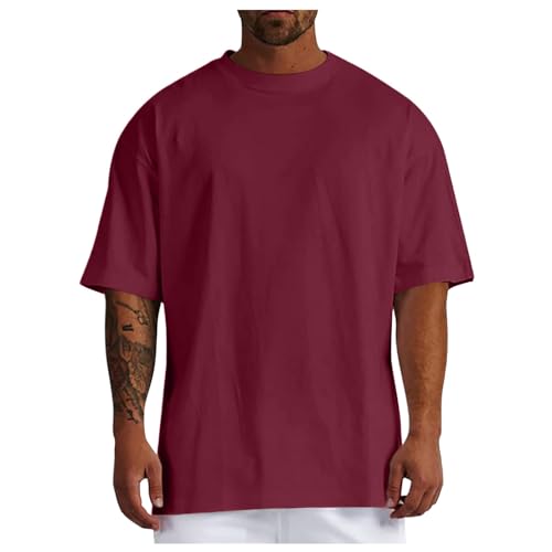 T-shirts d'été surdimensionnés pour hommes à manches mi-longues pour sorties, hauts athlétiques décontractés couleur unie, t-shirts coupe ample 2026,...