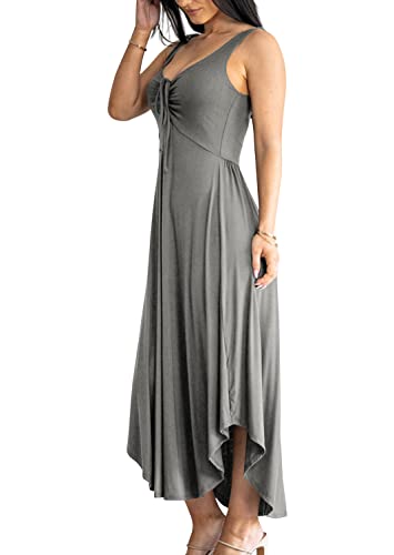 Image of Langwyqu Womens 2026 Summer Sleeveless Tank Dress Empire Waist Asymmetrical Flowy Casual Maxi Dresses