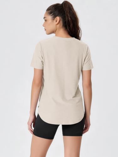 Image of ODODOS Women's Short Sleeve Performance V-Neck Tunic Tops, Ultra Soft odSTRATUM Tech Tee, Side Slit Relaxed T-Shirts