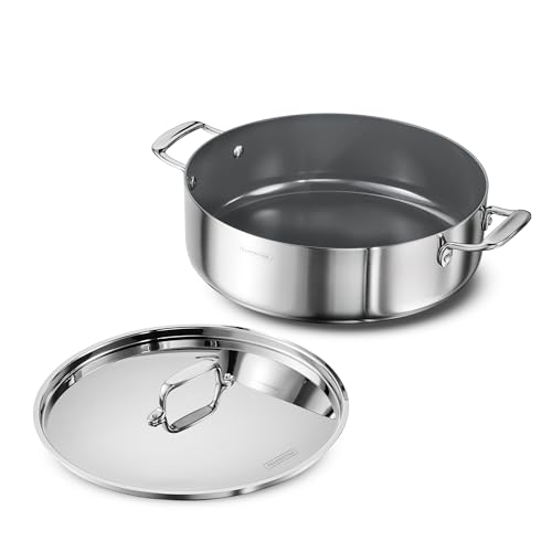 Image of Tramontina Fusao Healthy Triply Ceramic 30cm / 6.2L Casserole EX+ with SS 304 Lid | Stock Pot | Biryani Pot | Induction Friendly | Stay Cool Handle I 10 Year Warranty