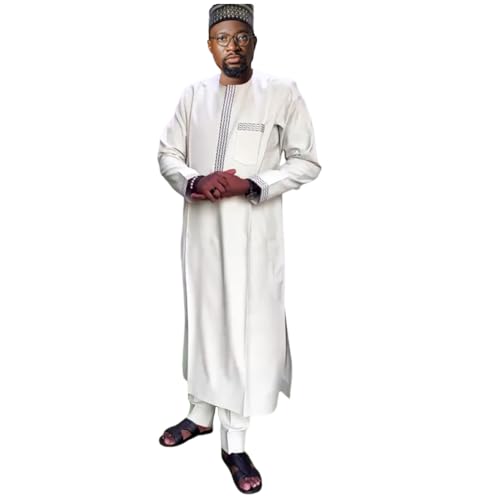 HD African Clothing Long Kaftan Clothes Sets Embroidery Dashiki Outfit for Man