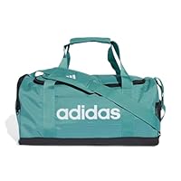 adidas Unisex Essentials Linear Duffel Bag, Powder Teal/Black/White, S
