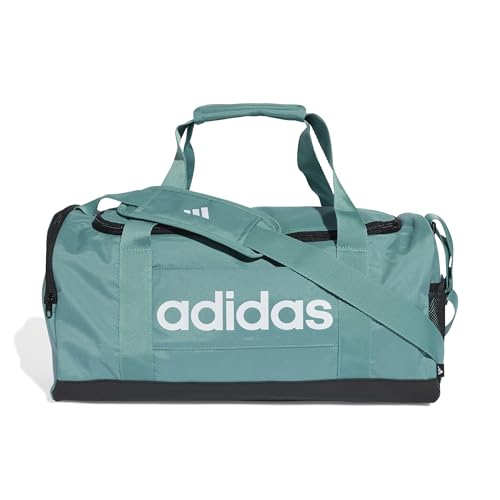 Image of adidas Unisex Essentials Linear Duffel Bag, Powder Teal /Black /White, S