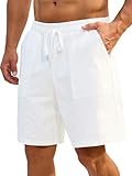 LIFROWI Mens Shorts Golf Casual 7 Inch Cotton Linen for Summer Beach Classic Fit Flat Front Stretch Chino Shorts(M,2-White)