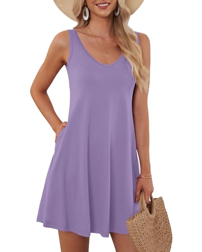 Image of AUSELILY Women's Sleeveless V Neck Mini Dress Beach Cover Up Swimwear Bathing Suit Sundresses with Pockets 2026 New