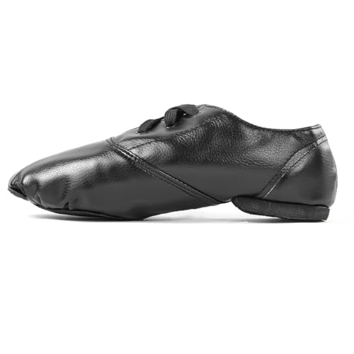 missfiona Jazz Shoes Women Black Dance Boots PU Leather Lace Up Ballroom Oxford Sneakers2