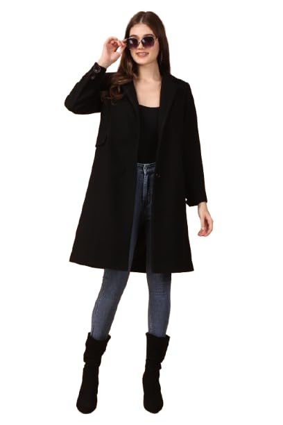 feyona Imported Tweed Solid Coat For Women-BLACK-picture-20
