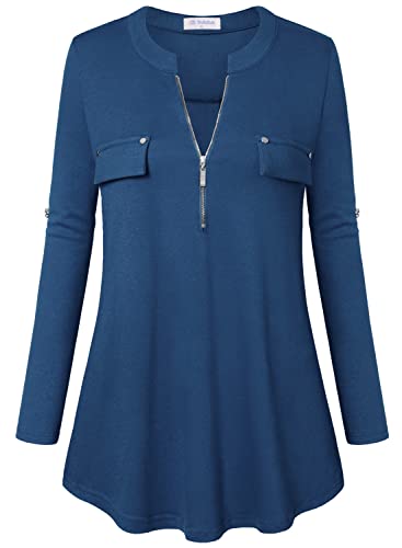 Image of Bulotus Womens 3 /4 Sleeve Tops Plus Size V Neck Zipper Business Casual Blouses for Office & Going Out Soft Knit Tunics, M-3XL
