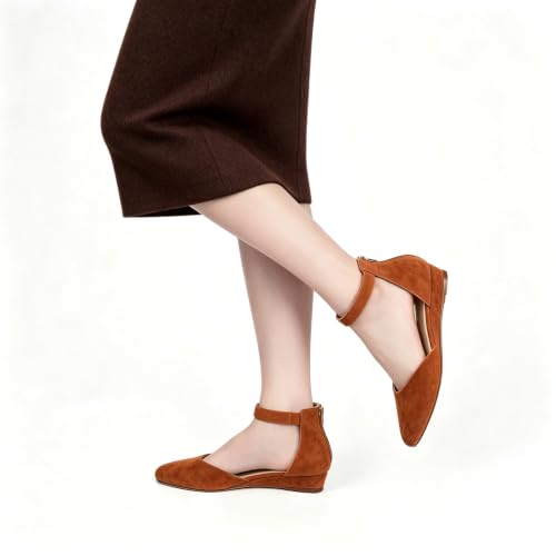 Image of Cusolemore Women Flat Shoes with Ankle Strap, Low Wedge Heel Flats for Women, Comfortable Pointed Toe Dress Shoes for Work Business Wedding