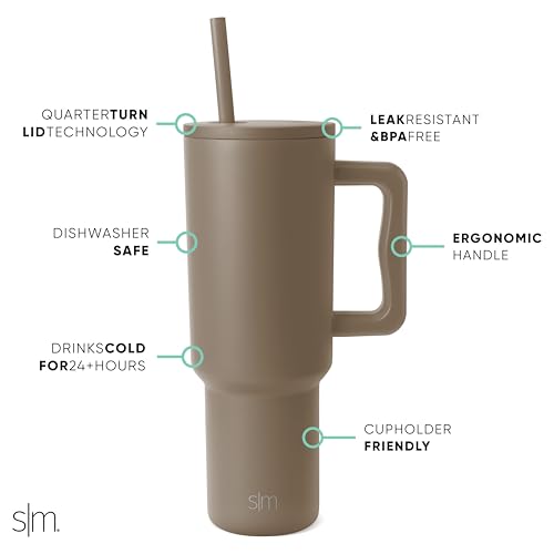 Image of Simple Modern 40 oz Tumbler with Handle and Straw Lid | Insulated Cup Reusable Stainless Steel Water Bottle Travel Mug Cupholder Use | Gifts for Women Men Him Her | Trek Collection | Hazelnut