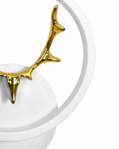 Image of Homesake LED Wall Lamp for Living Room Bedroom, Modern Golden Deer Decorative Wall Light, Warm White Indoor Designer Home Decor Light, Stag Face, Circular Frame, (White, Round)