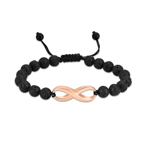 Bracelet urne pour cendres en acier inoxydable et pierre de lave or rose ajustable