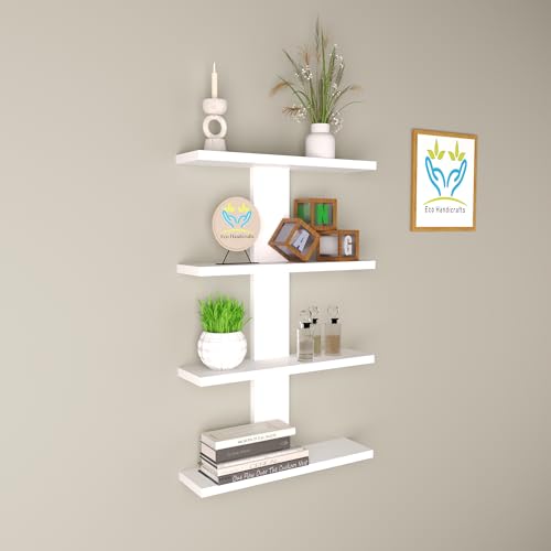 Image of Wooden Wall Mounted Floating Rack Shelves Book Stand Display Hanging Shelf Living Room Bedroom Storage Home Office for Decoration Showcase (White)
