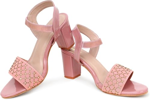 Image of Action Crystal-Embellished Slide Sandals| Block Heel| Water-Resis Tant| Textured EVA Sole Black