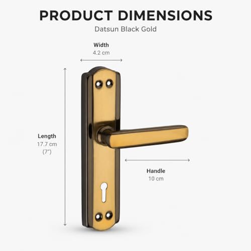 Image of SARDAR Black & Gold 7 Inch Iron Mortise Door Handle Lock Set for Main Door & Bedroom | Heavy Duty Premium Complete Fitting Set | DatsunBGold