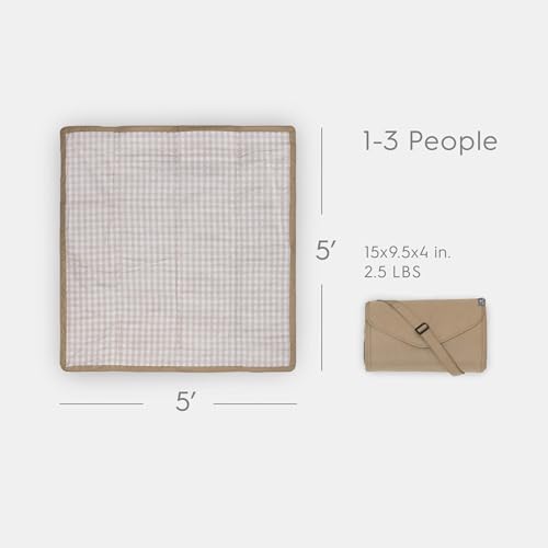 Image of Little Unicorn 5'x5' Outdoor Family Picnic & Beach Blanket | Durable & Water-Resistant Fabric | Compact Fold & Easily Wipes Clean | Zipper Pocket (Beige Buffalo Check)
