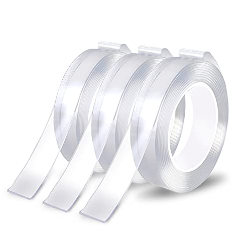 Nano Double Sided Tape 3 Rolls Multifunctional Tape Removable Tape Heavy Duty Strong Adhesive Tape Reusable Transparent Tape Trackless Strong Sticky Strips Gel Grip Tape (9.85Ft Ã— 0.78In)