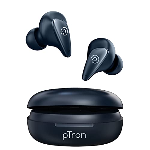 PTron Bassbuds Wave with TruTalk AI-ENC Calls, Movie/Music Modes, Deep Bass, BT5.3 Wireless Headphones, 40Hrs Combined Playtime, in-Ear TWS Earbuds, Touch Control & Typ-C Fast Charging & IPX4 (Blue)