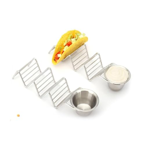 Wakauto 2 Pcs Taco Holder Stainless Steel Taco Rack for Hard Shells for Burritos Pancakes and Sandwiches Non Slip Base for Parties and Outdoor Events