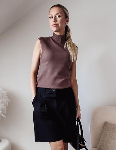 Image of Zeagoo Women's 2024 Mock Turtle Neck Sweater Vest Sleeveless Knit Pullover Tank Tops Casual Trendy Slim Fitted Shirts Brown, Large