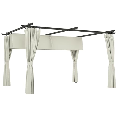 Outsunny Pergola rétractable 4 x 3 m Pergola Aluminium métal avec Rideau, Toit Coulissante et Coussinet magnétique, Tonnelle de Jardin Polyester Haute densité...
