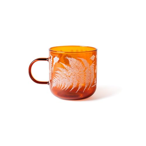 Fringe Studio Borosilicate Single Wall Glass Mug, "FLEUR FOUND BOTANICALS", Approx. 3.5" dia x 3.5" h, 14 fl.oz., Fleur Collection (496013)