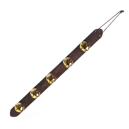 Sleigh Bell for Door Knob 5 Loud Golden Jingle Bells on Crazy Horse Leather Belts Dogbells for Training Christmas Bells for Holiday Home Decor